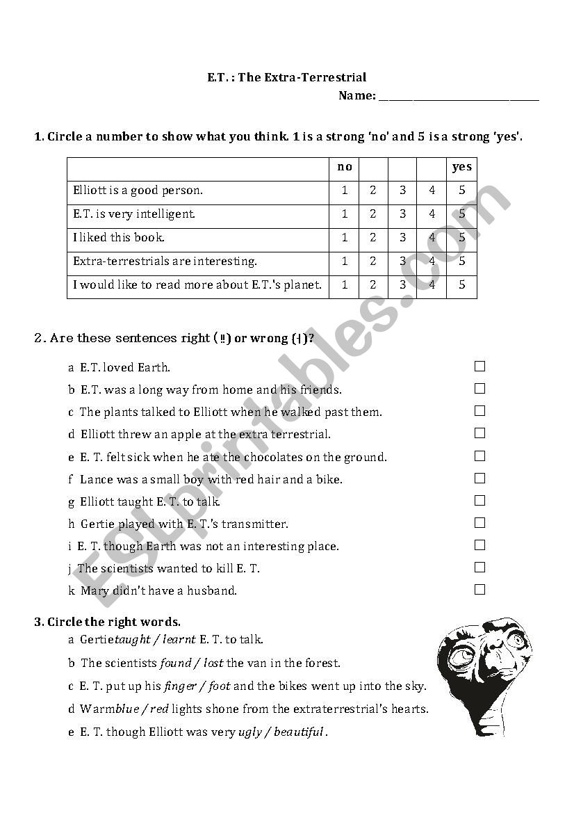 E.T. Worksheet worksheet