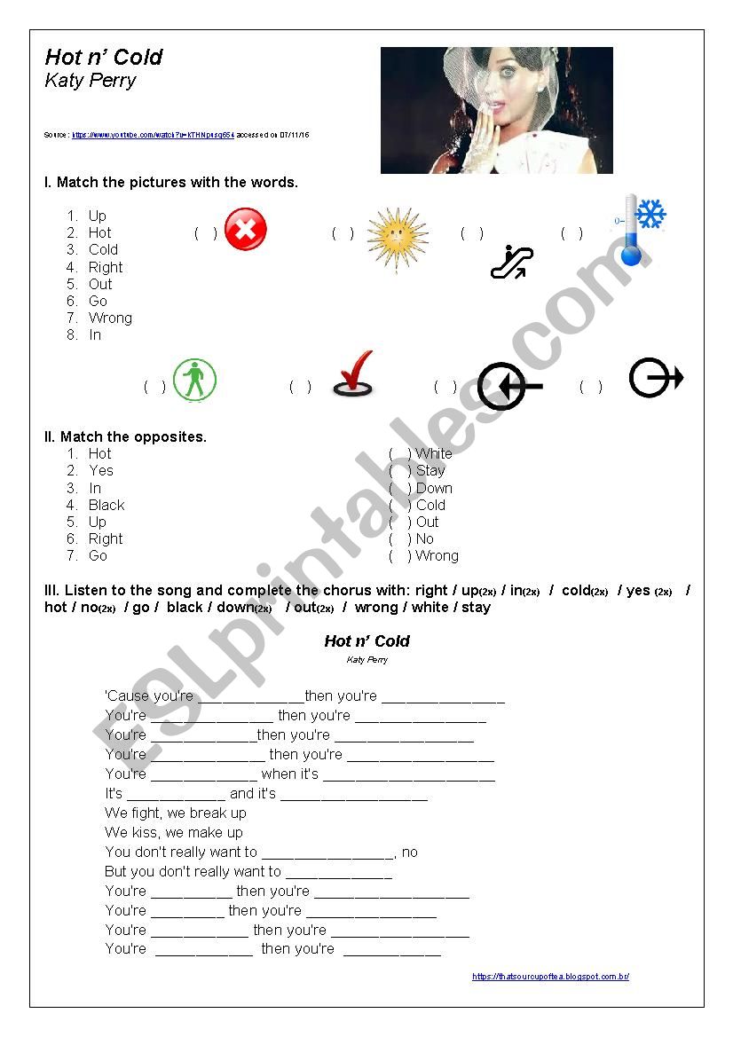 Hot n Cold Kate Perry worksheet