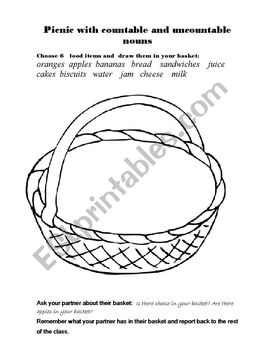 Picnic with countable and uncountable nouns