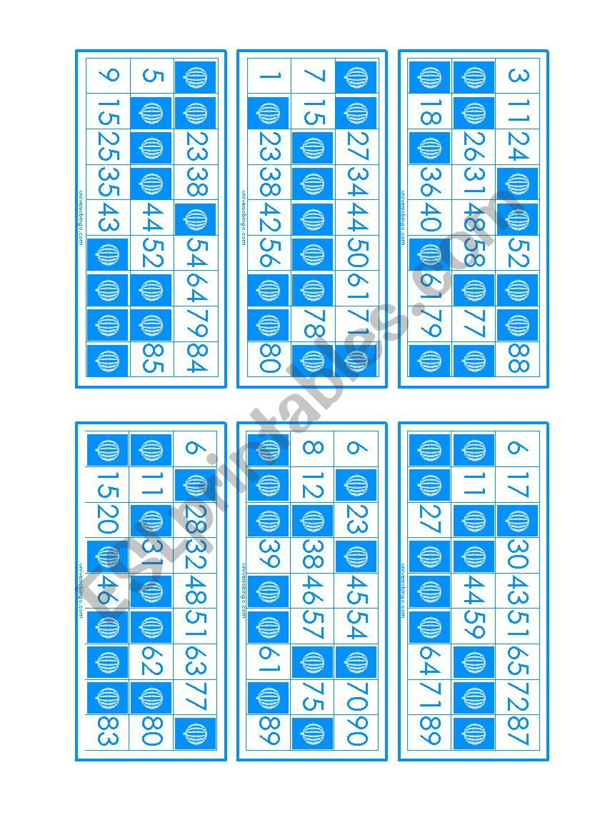 BINGO 0-99 worksheet