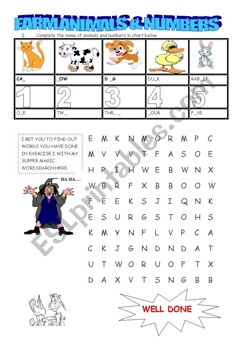 FARM ANIMALS & NUMBERS worksheet