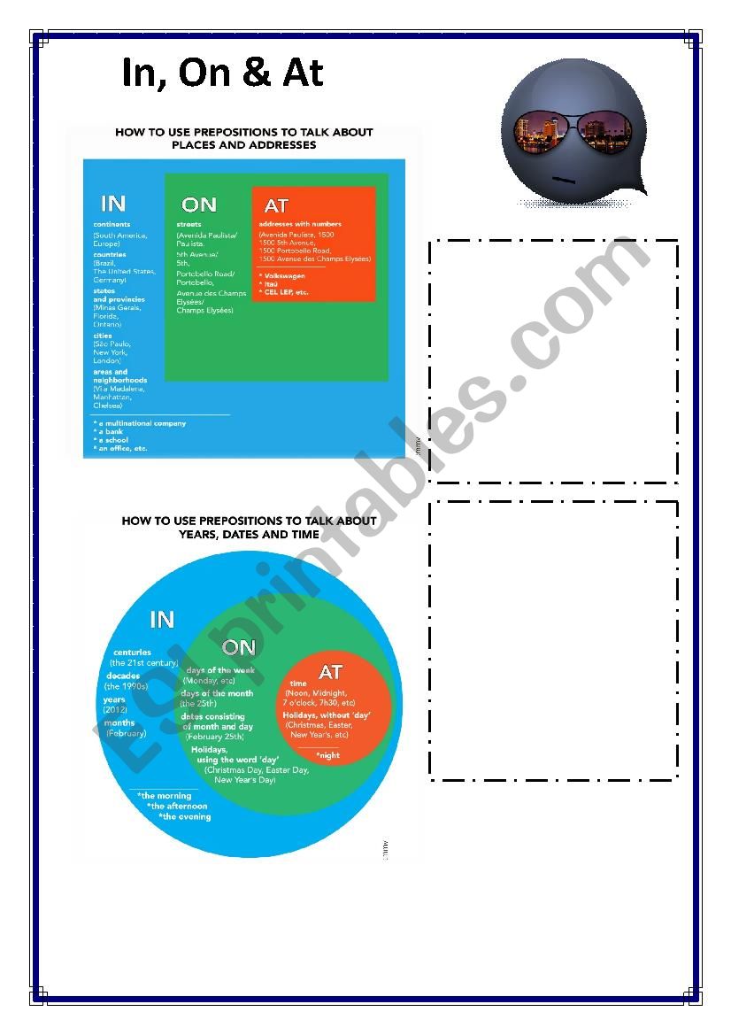 In, On & At worksheet