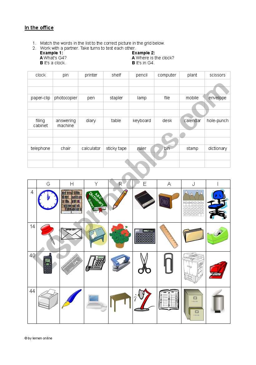 Office Equipment worksheet