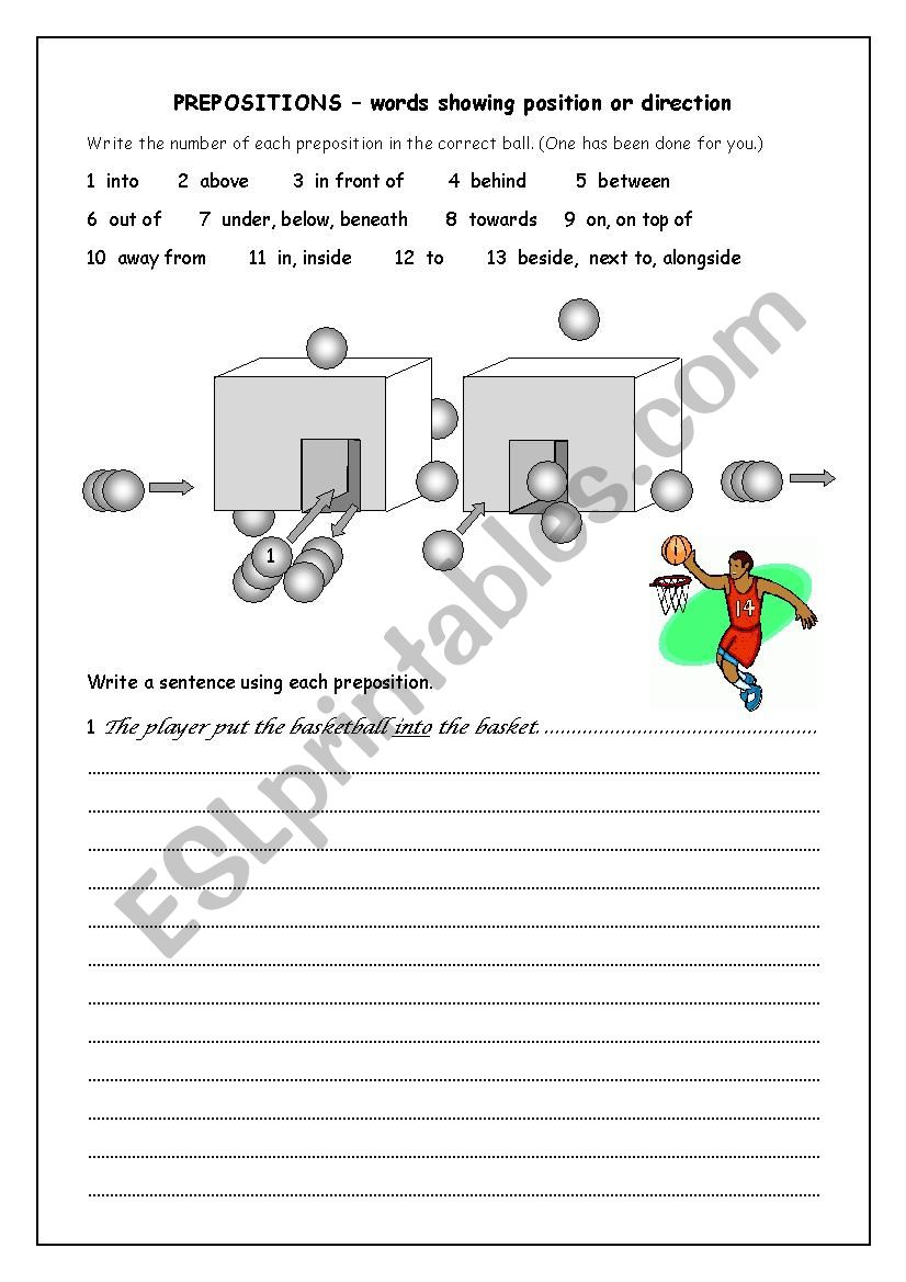 PREPOSITIONS - words showing position and direction