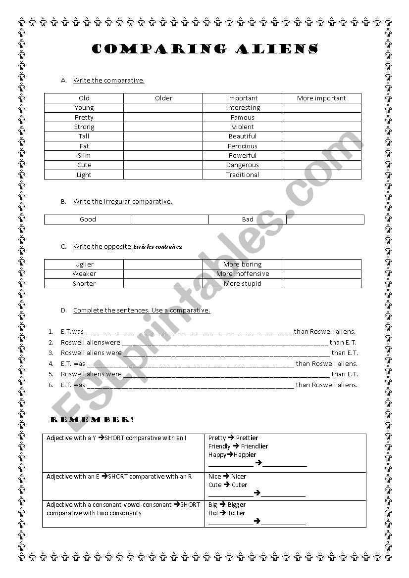 Comparing Aliens worksheet