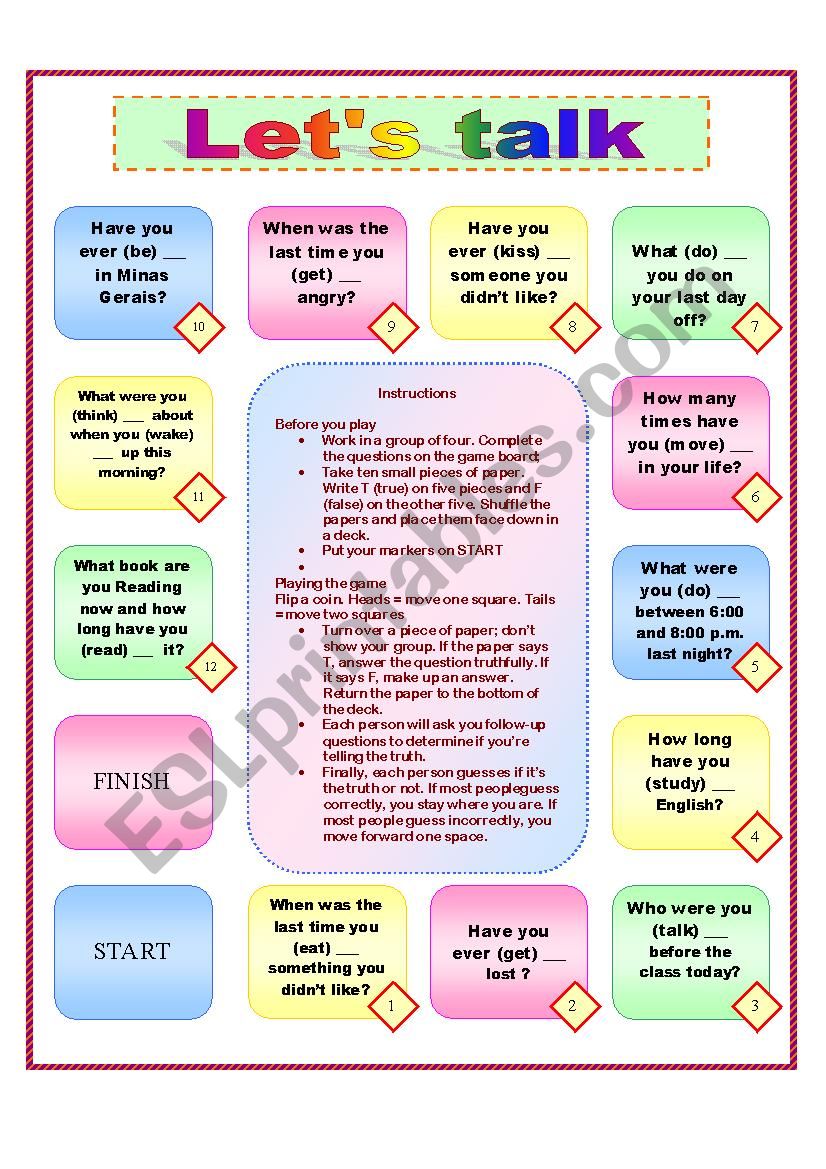 Review of Past Tenses Speaking Activity