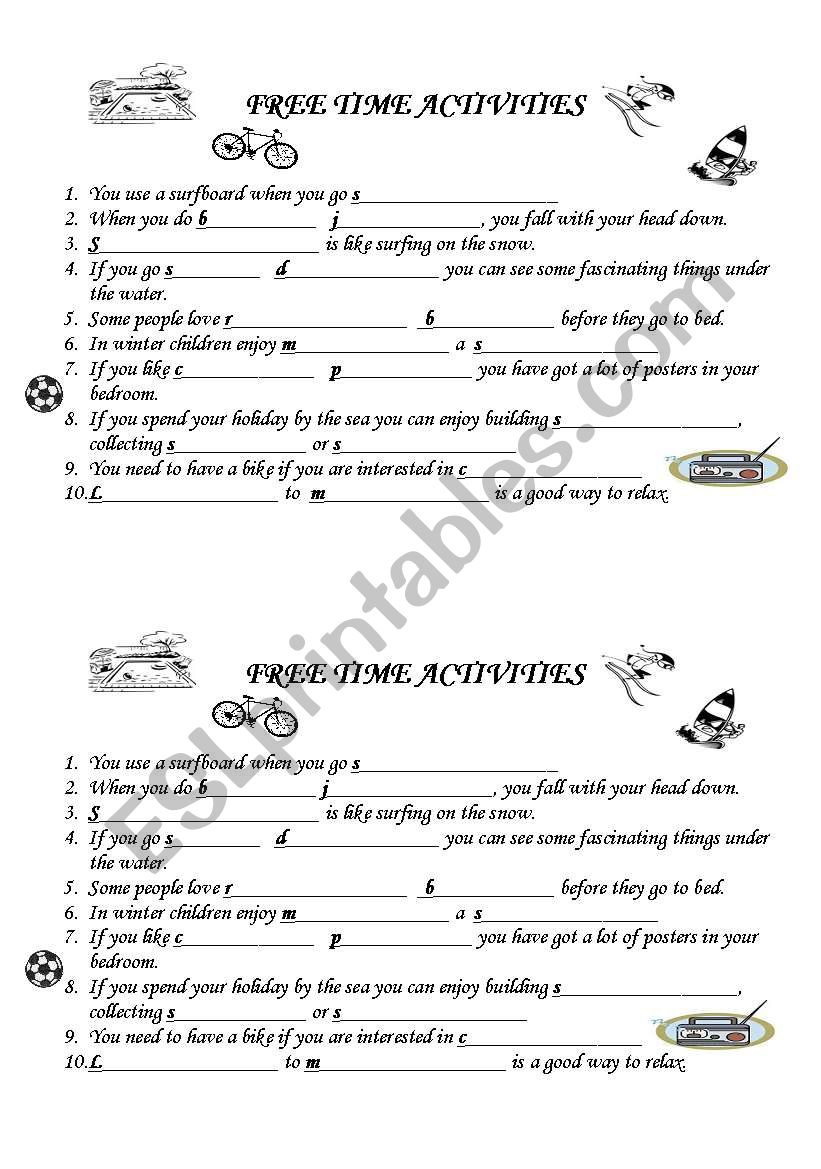 Free time activities worksheet