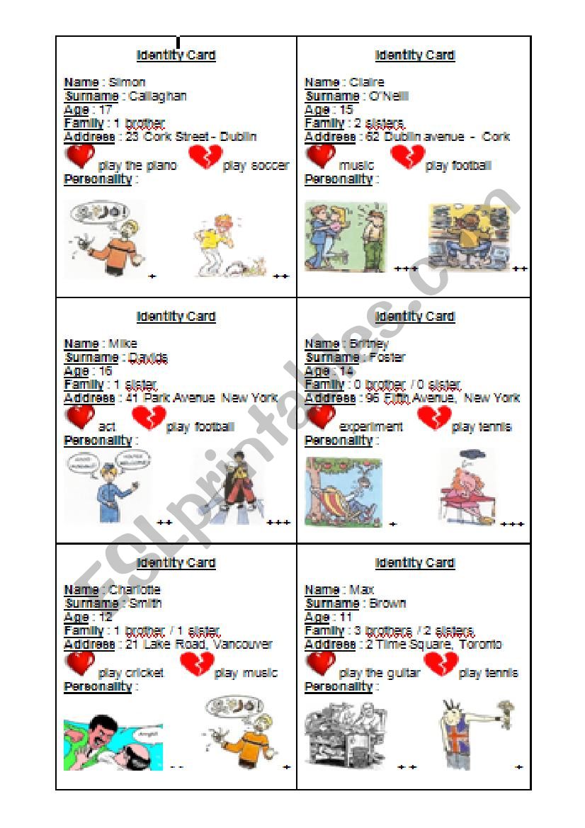 Identity Cards 2/4 worksheet