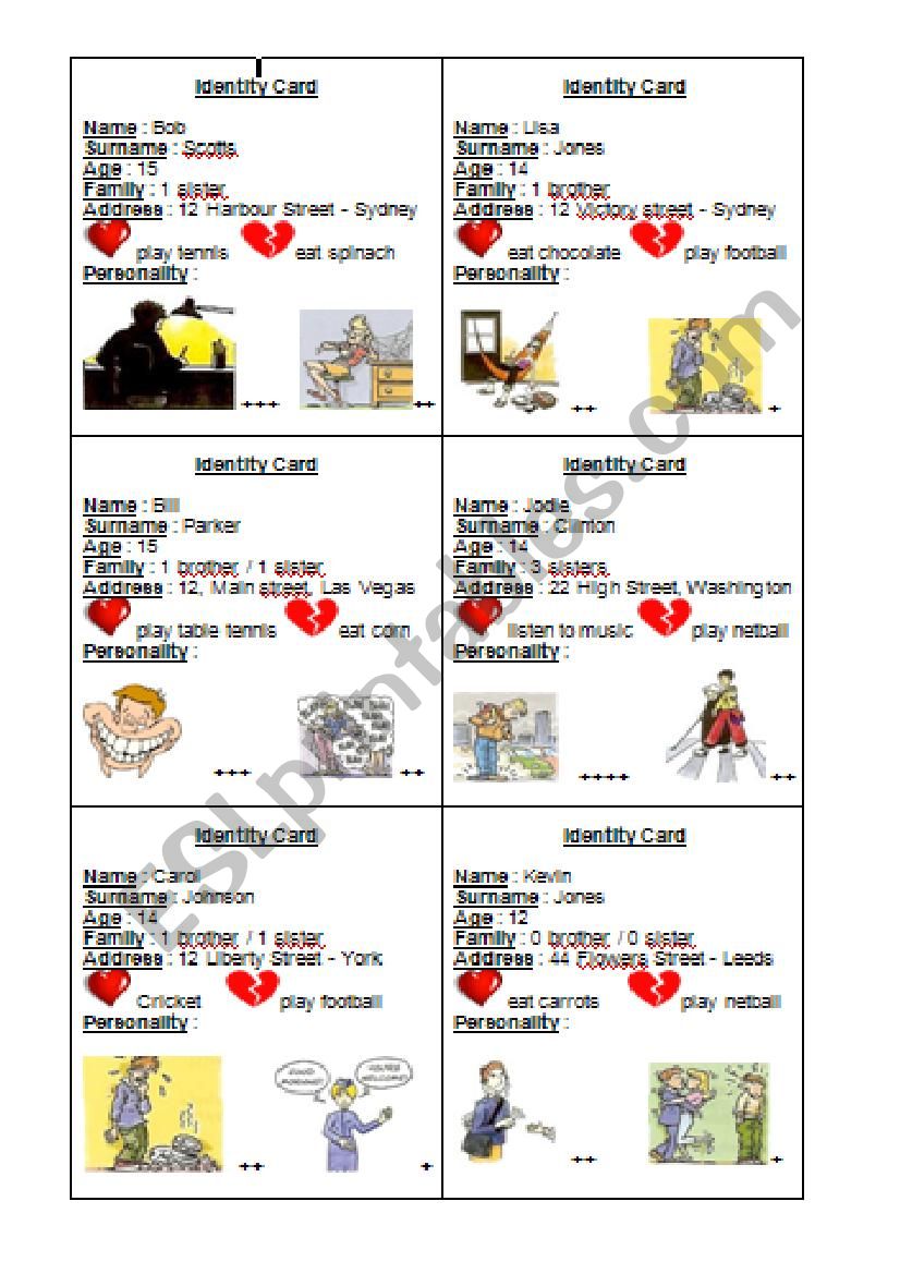 Identity Cards 3/4 worksheet