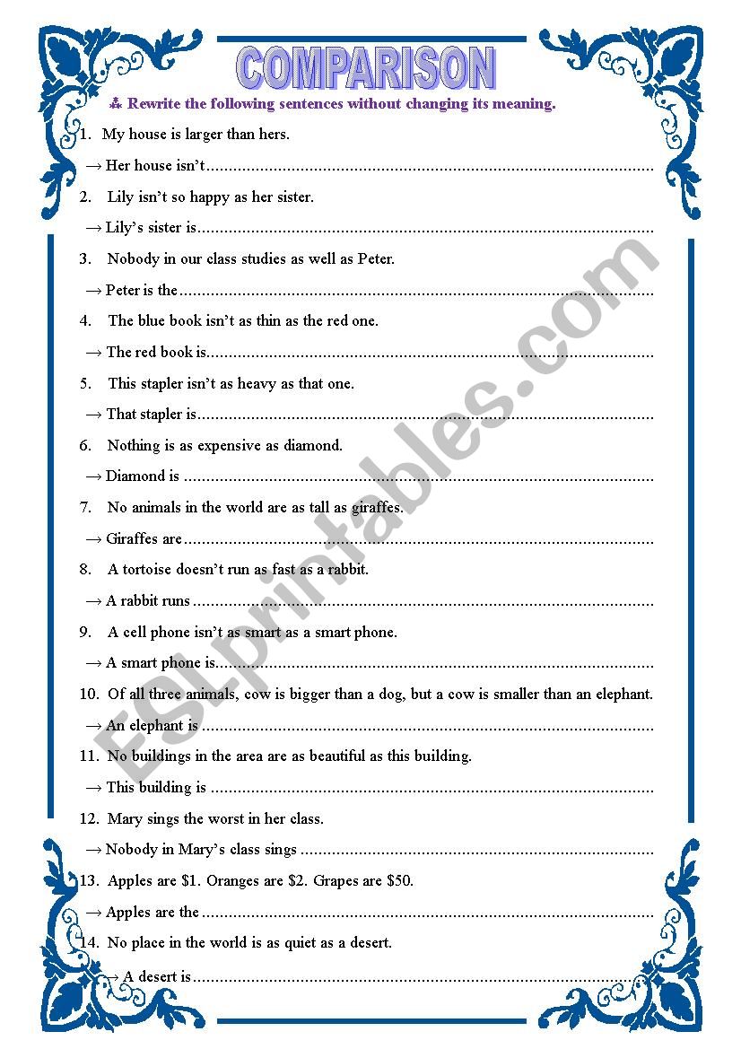 COMPARISON worksheet