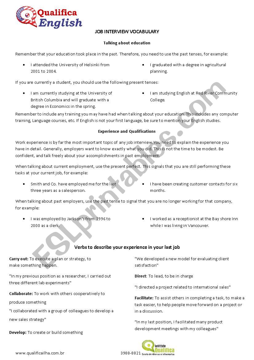 Job Interview Vocabulary  worksheet