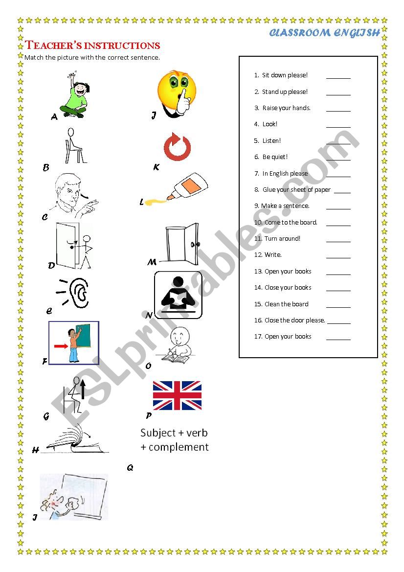 Teachers Instructions worksheet