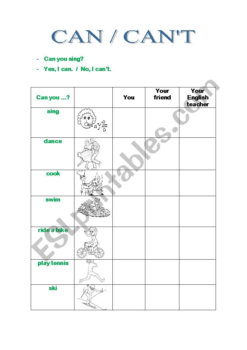 Can / Cant worksheet