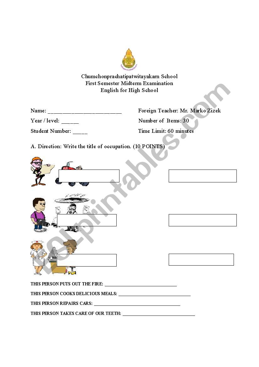 Exam  worksheet