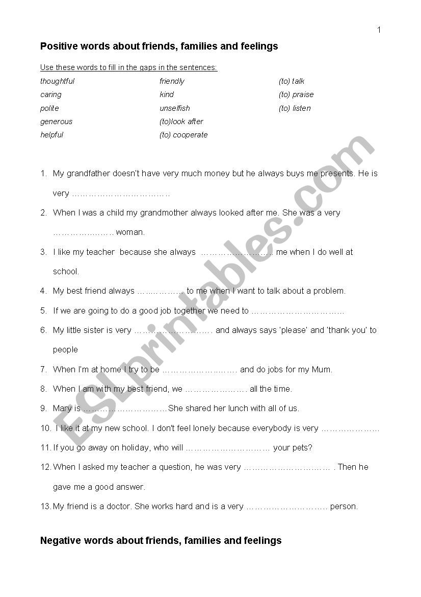 positive/negative personal characteristics