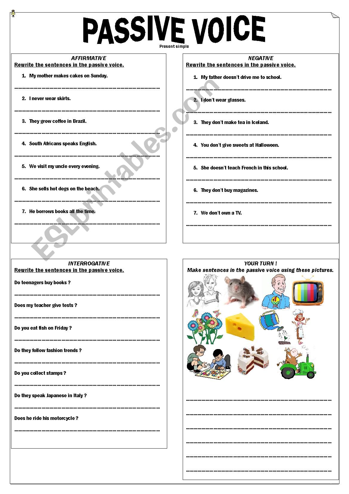 grammar worksheet passive (with present simple)