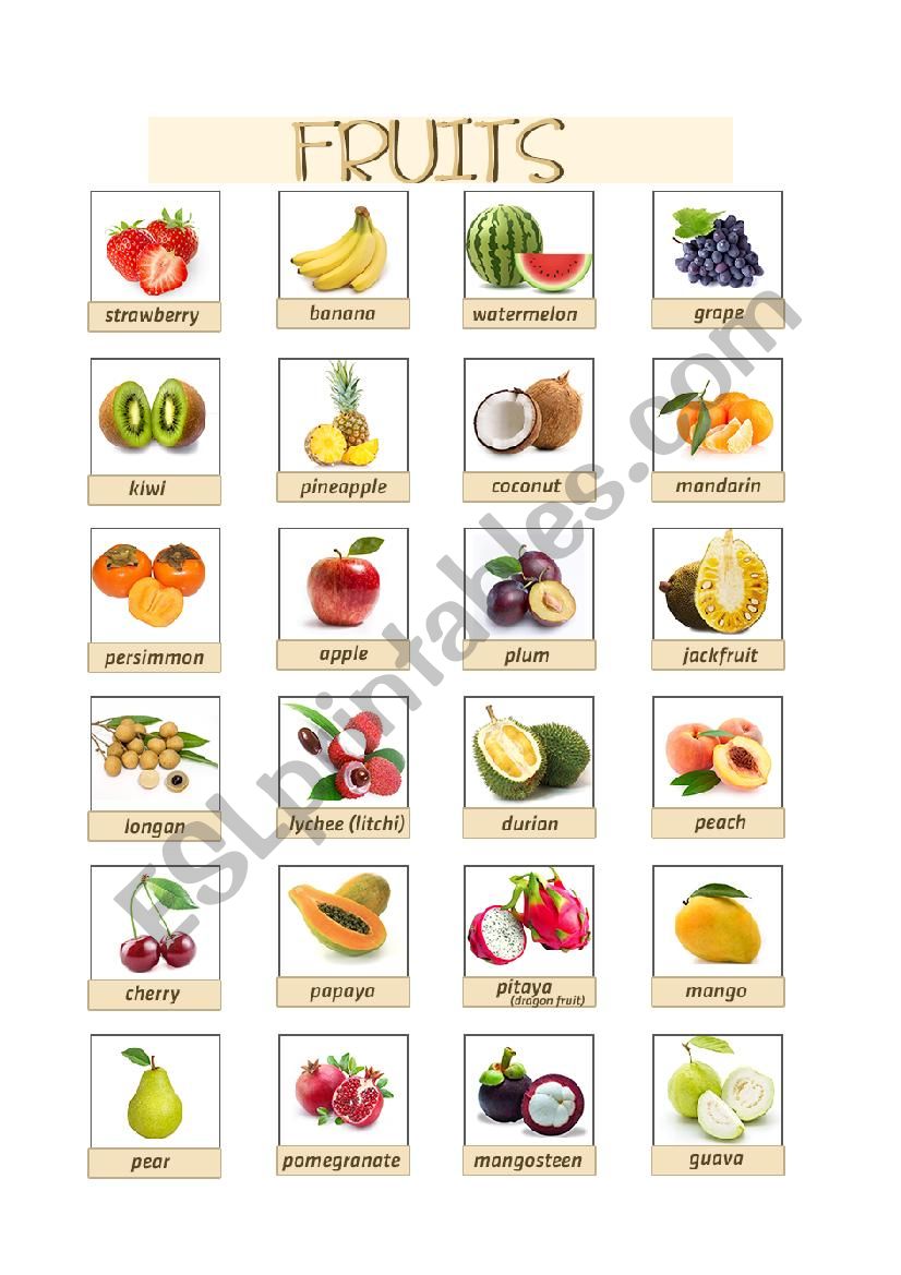 Vocabulary about Fruits worksheet