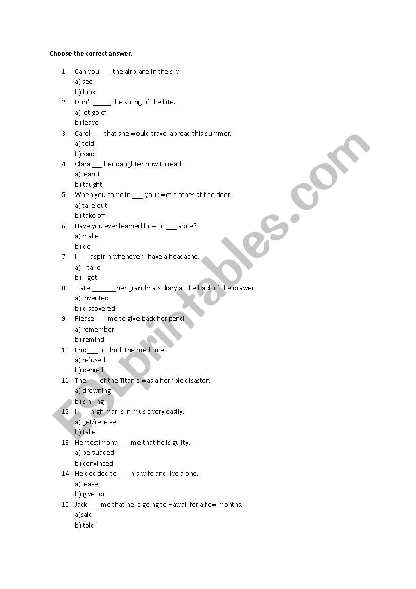 Confusing verbs worksheet
