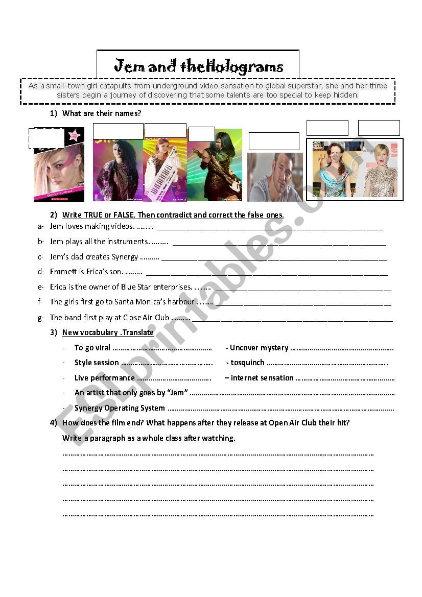 Jem and the Holograms worksheet