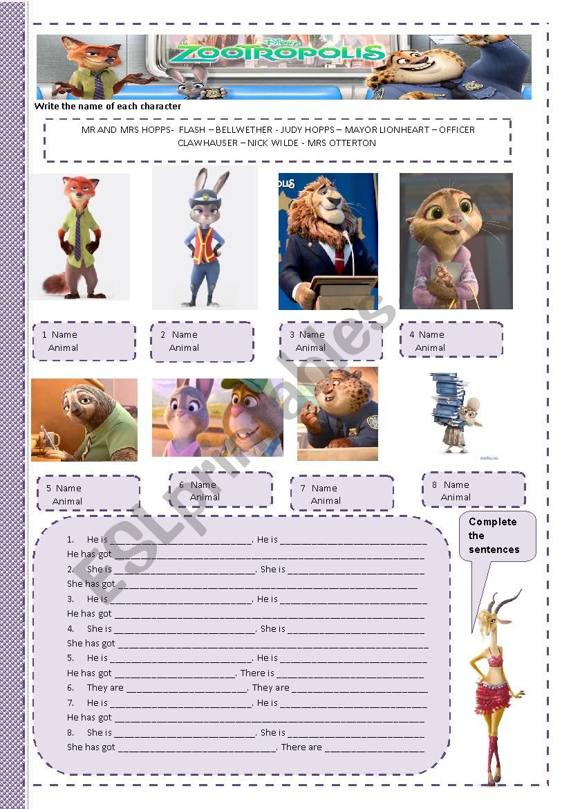 ZOOTROPOLIS worksheet