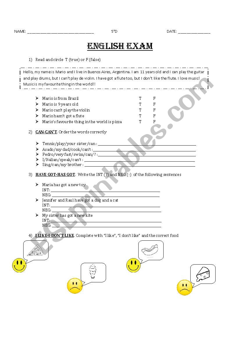 REVISION TEST worksheet