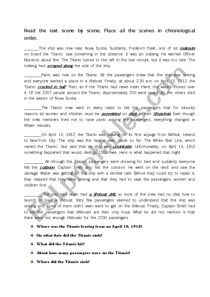 Titanic text worksheet