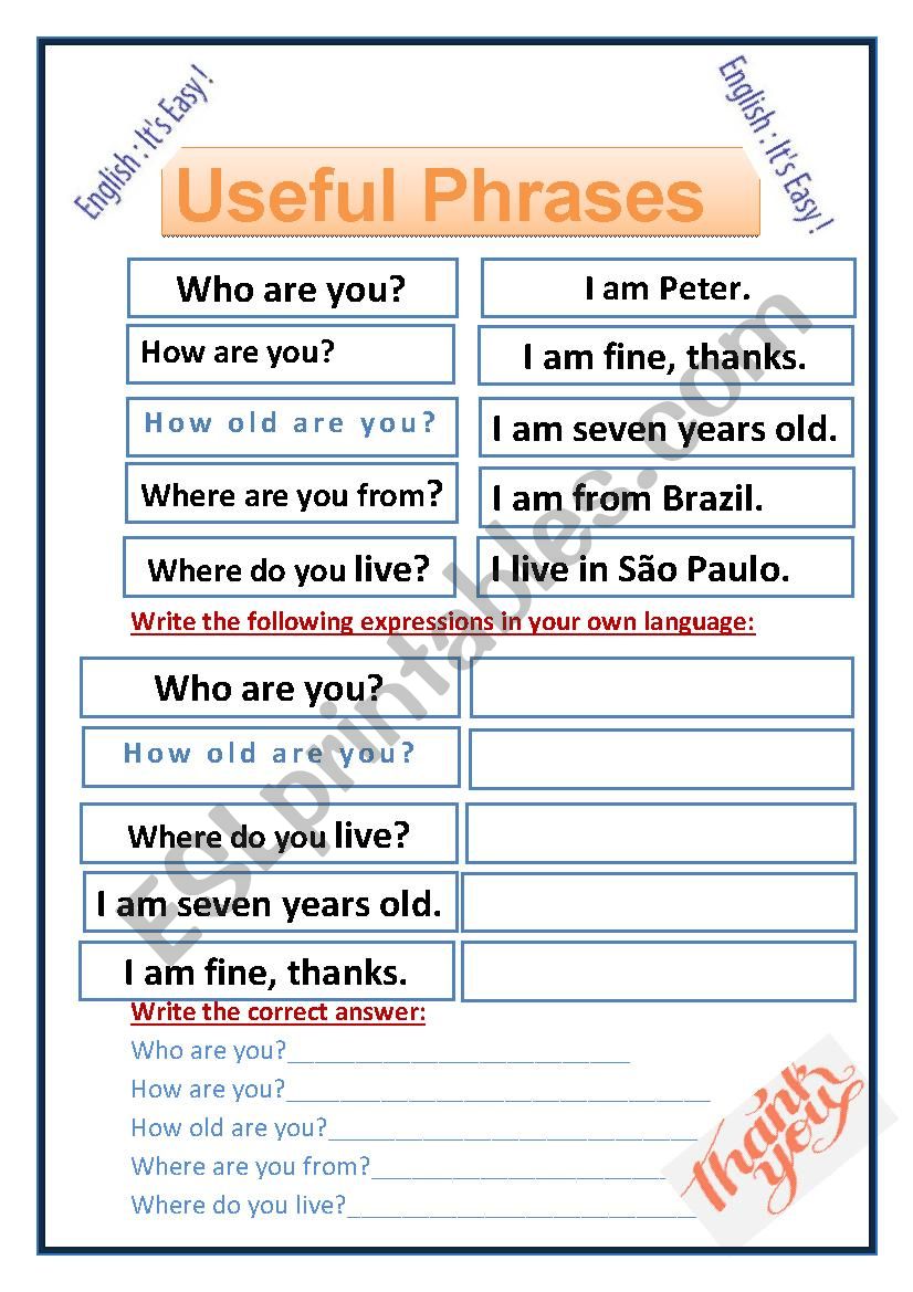 Useful Phrases worksheet