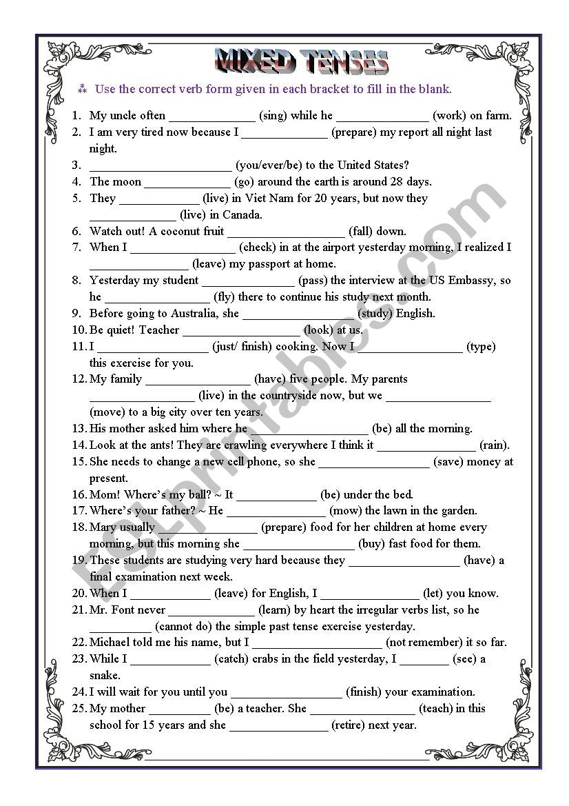 Mixed tenses worksheet