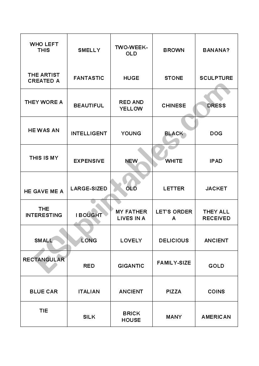 Modifiers worksheet