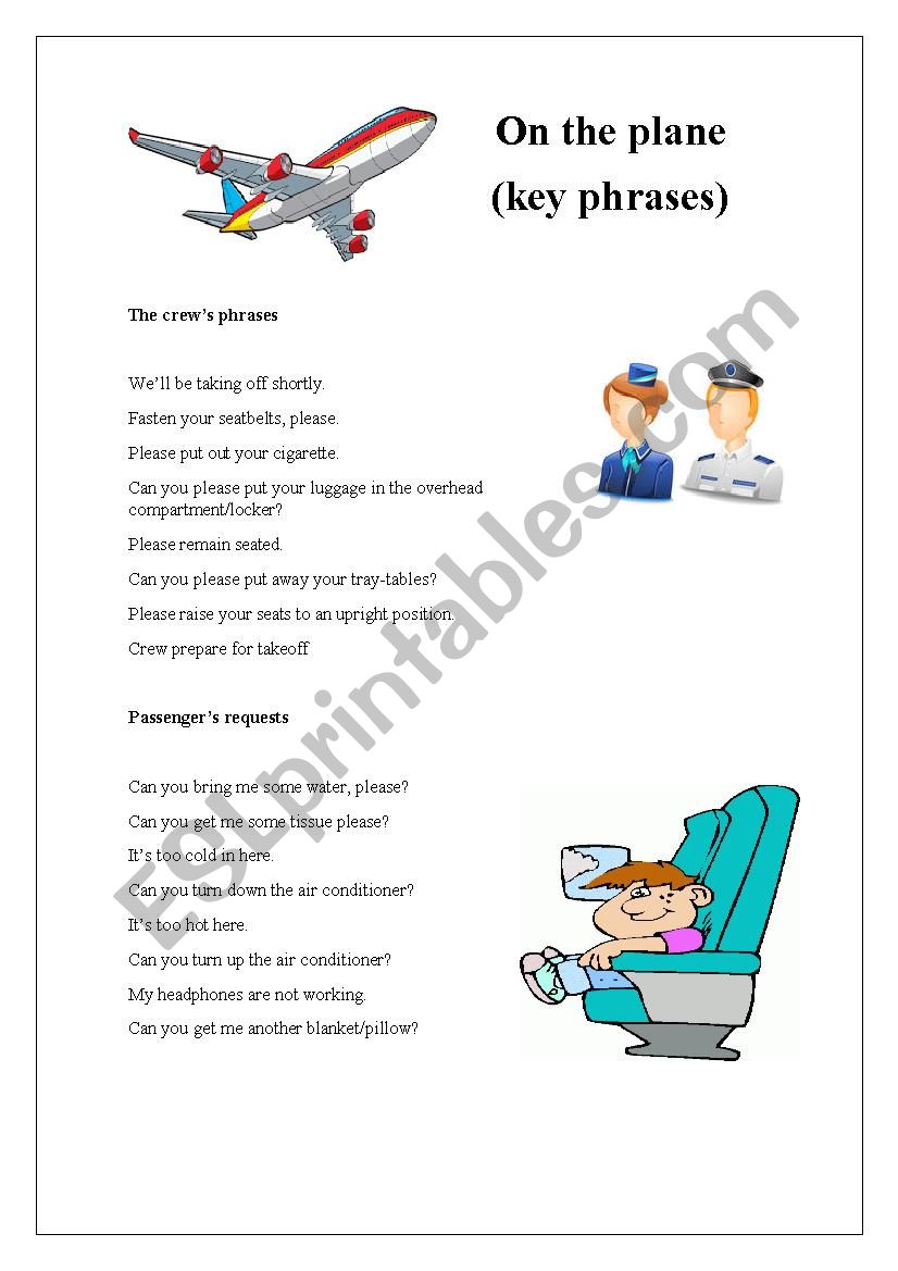 On the plane - Key phrases worksheet