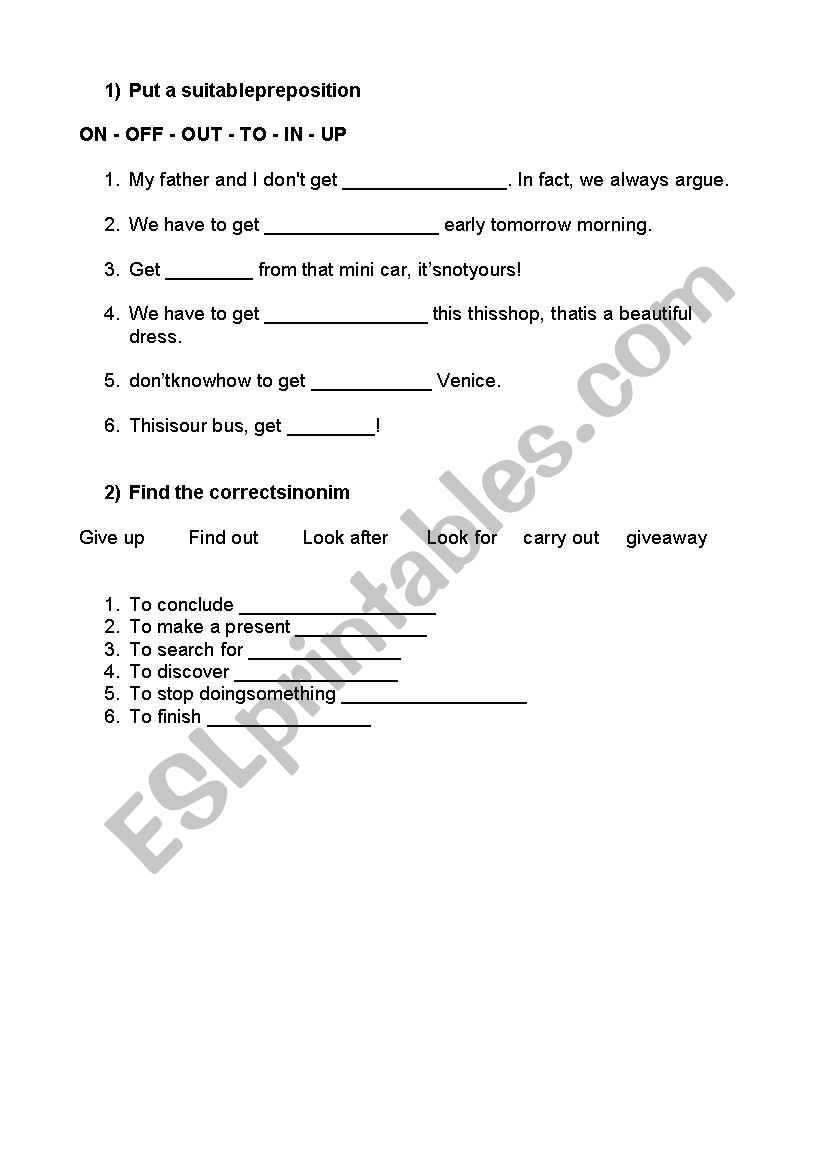 Phrasal verbs  worksheet