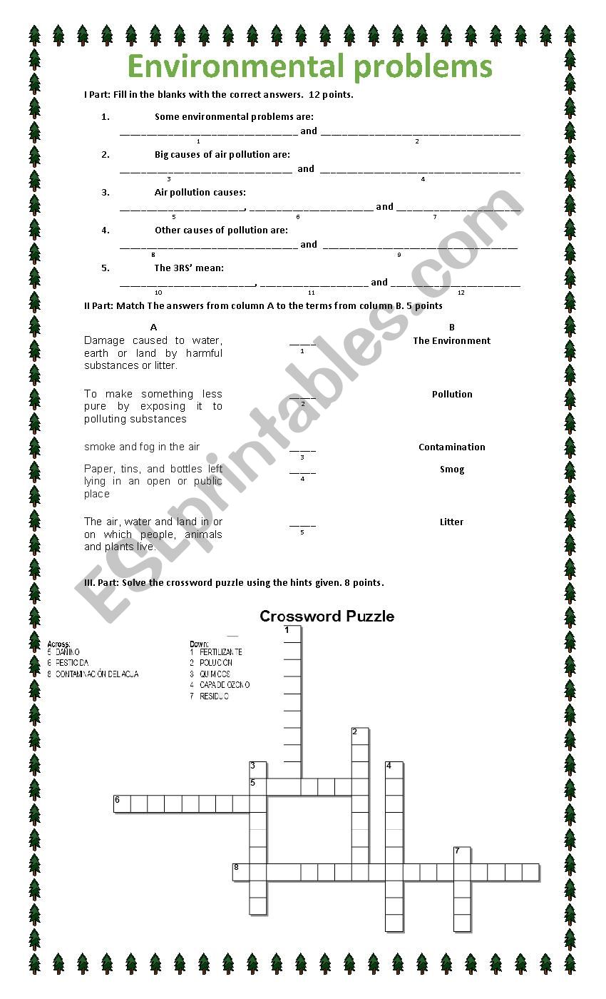 ENVIRONMENTAL PROBLEMS TEST worksheet