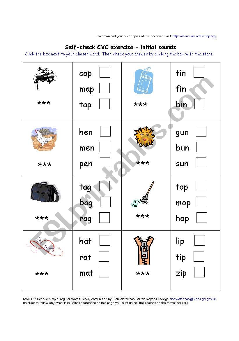 CVC (consonant-vowel-consonant) words initial sounds 