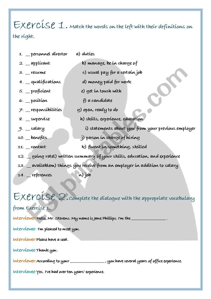 Job interview: practice worksheet