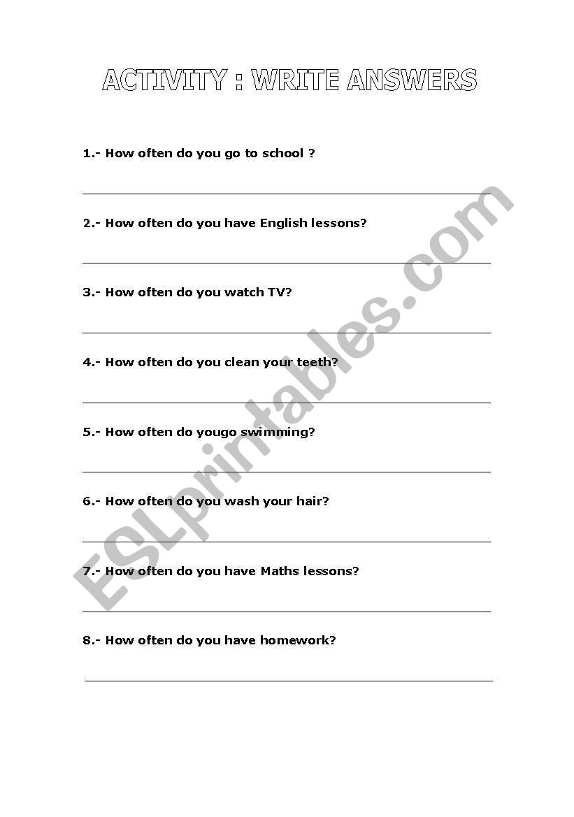 Write Answers worksheet