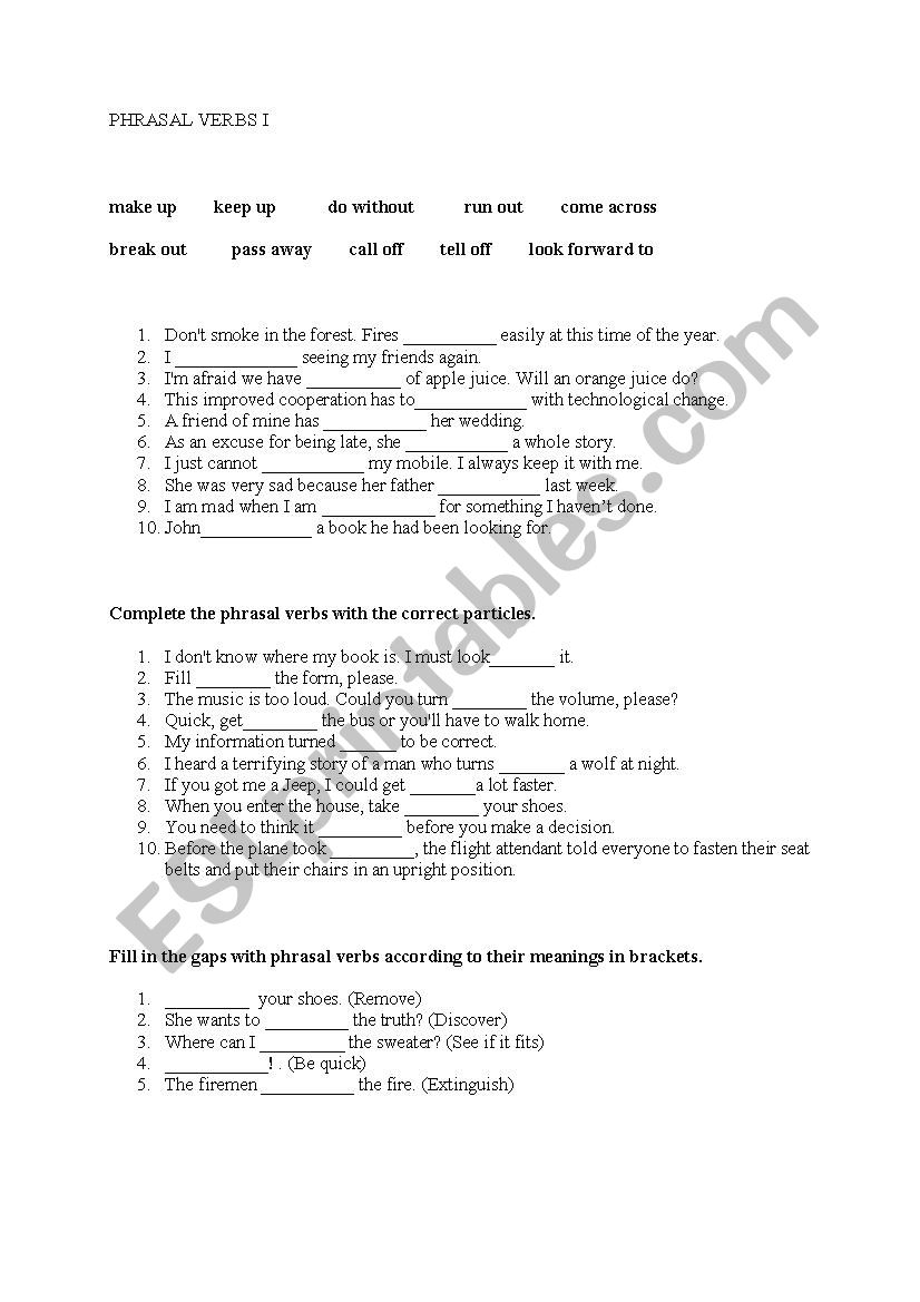 Phrasal verbs worksheet