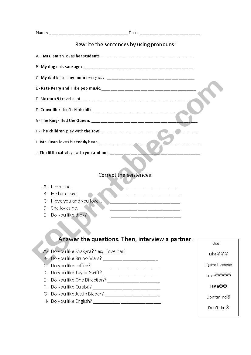 Object Pronouns for Beginners worksheet
