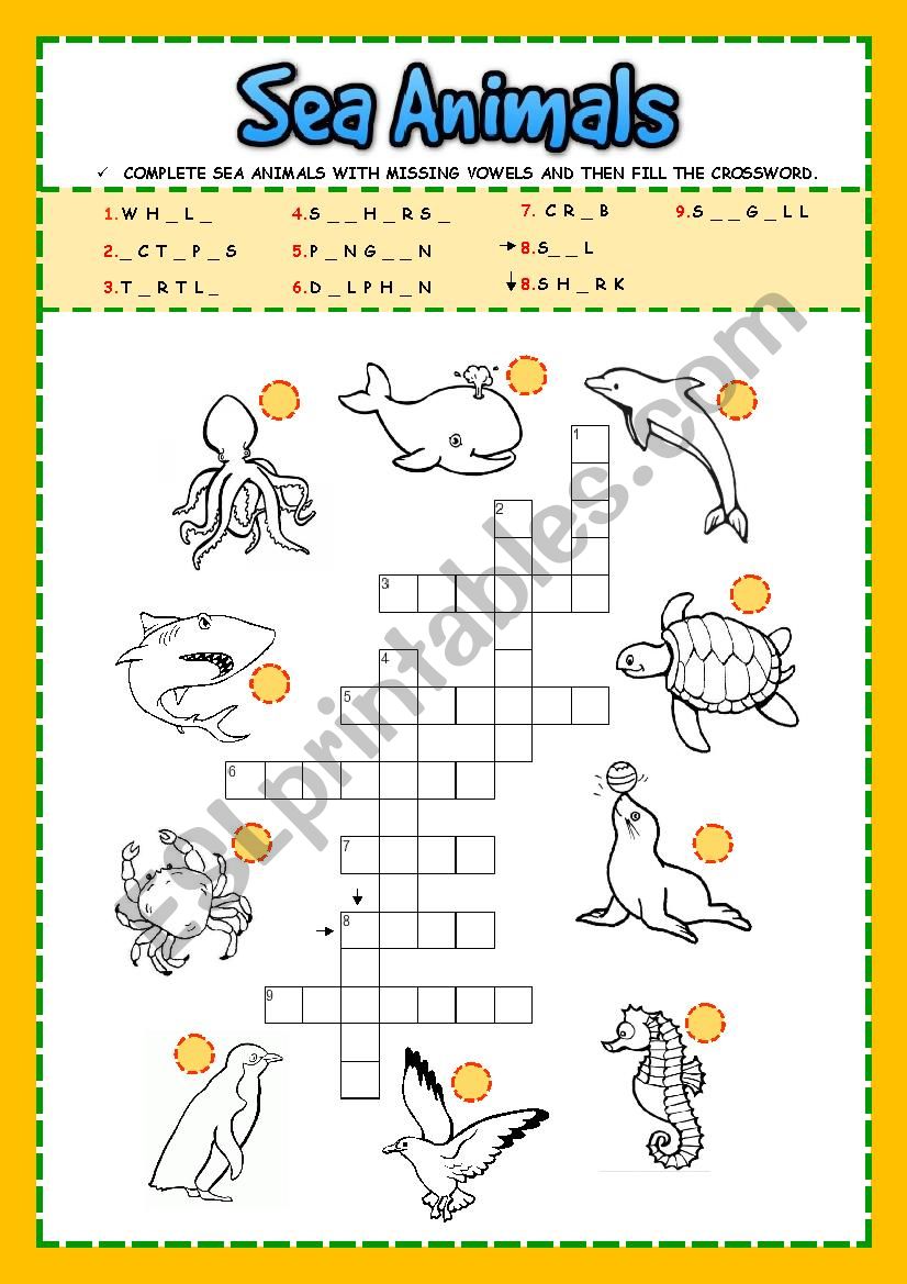 Sea Animals - Crossword worksheet