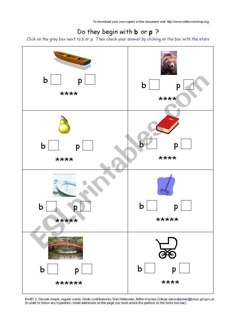 Initial sounds - b or p?   worksheet