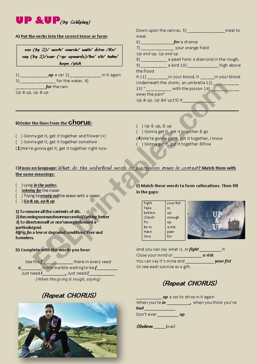 Up and Up (COLDPLAY) worksheet