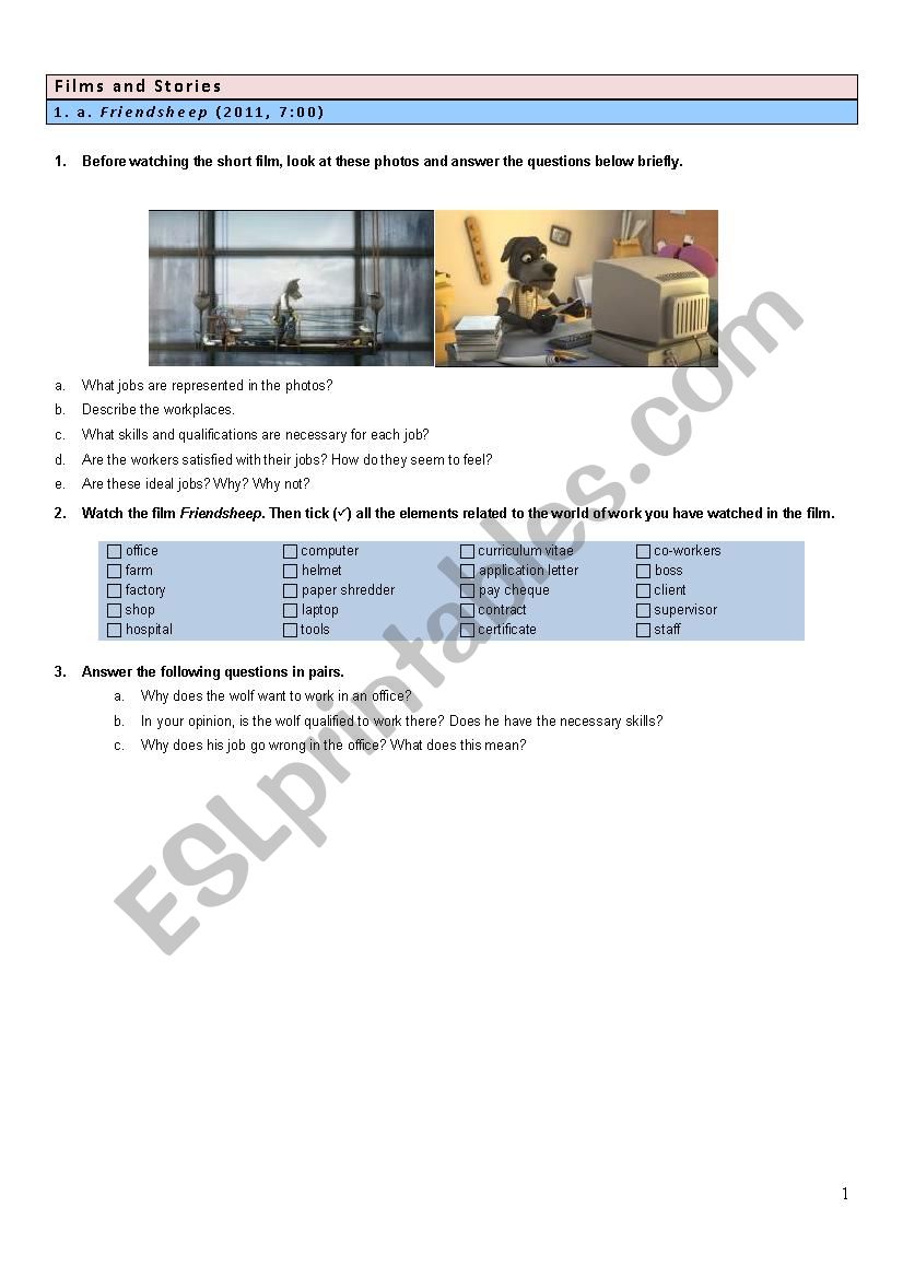 Friendsheep worksheet