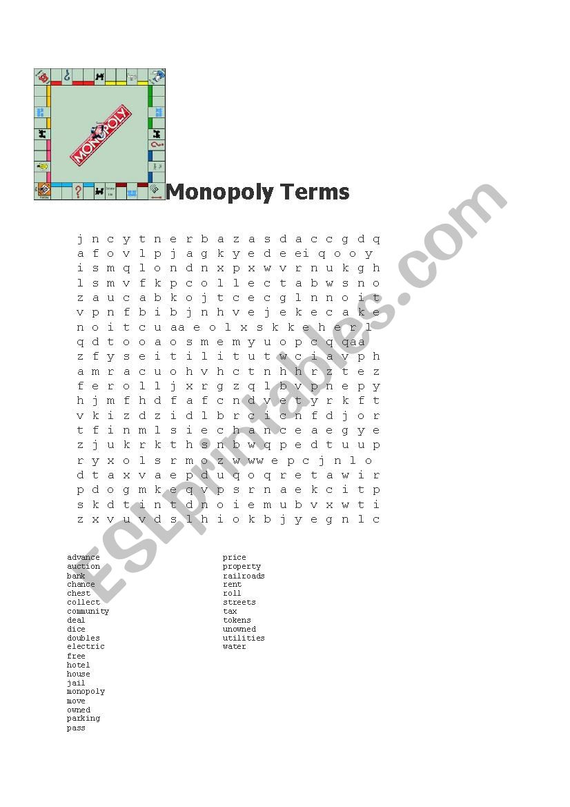 Monopoly Terms Word Search worksheet