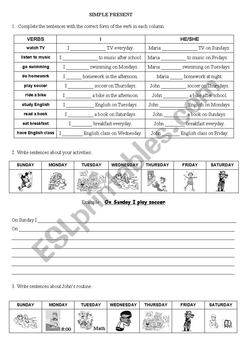 Simple Present - 3 person worksheet