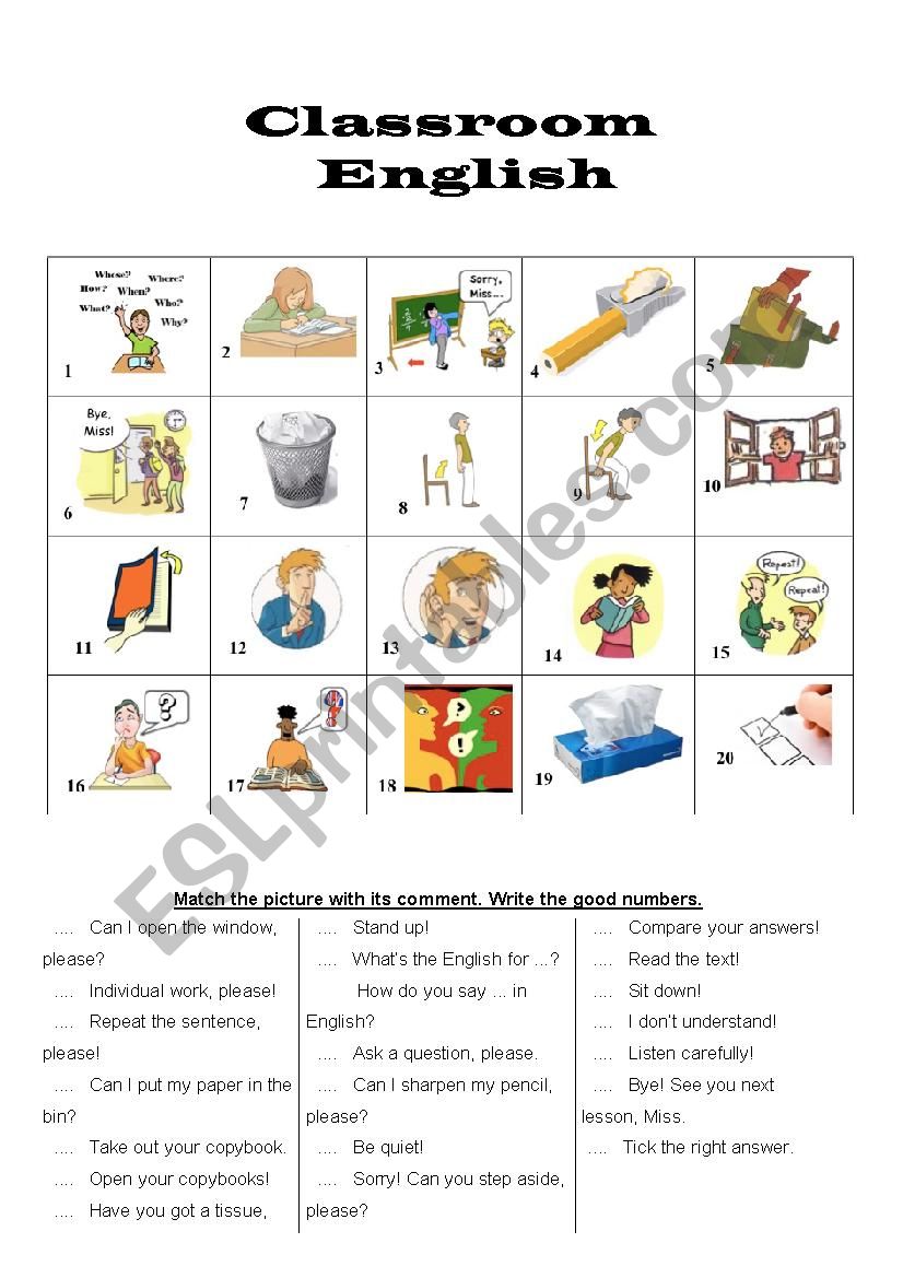 Classroom English worksheet