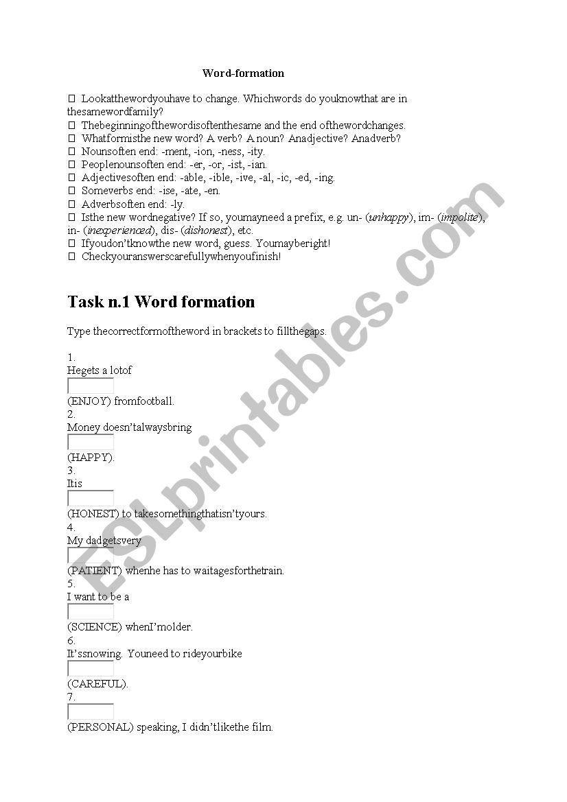 word-formation worksheet