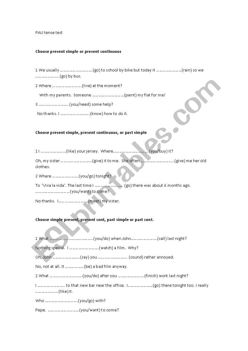 All kinds of tenses worksheet