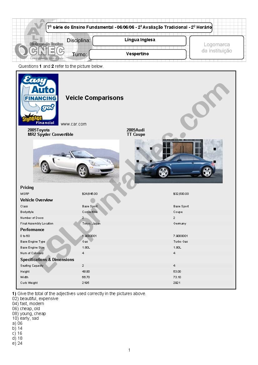 COMPARISONS FORM worksheet