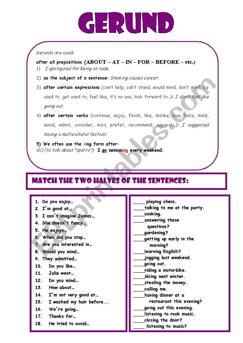 Gerund worksheet