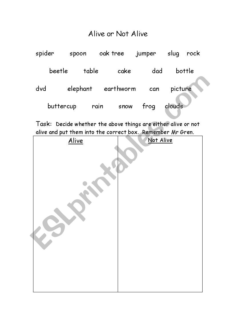 LIVING AND NON LIVING THINGS worksheet