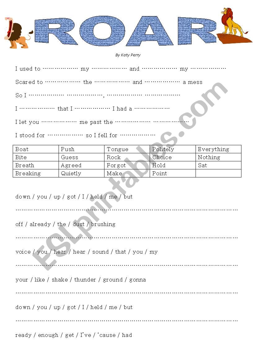 Â´RoarÂ´ by Katy Perry worksheet